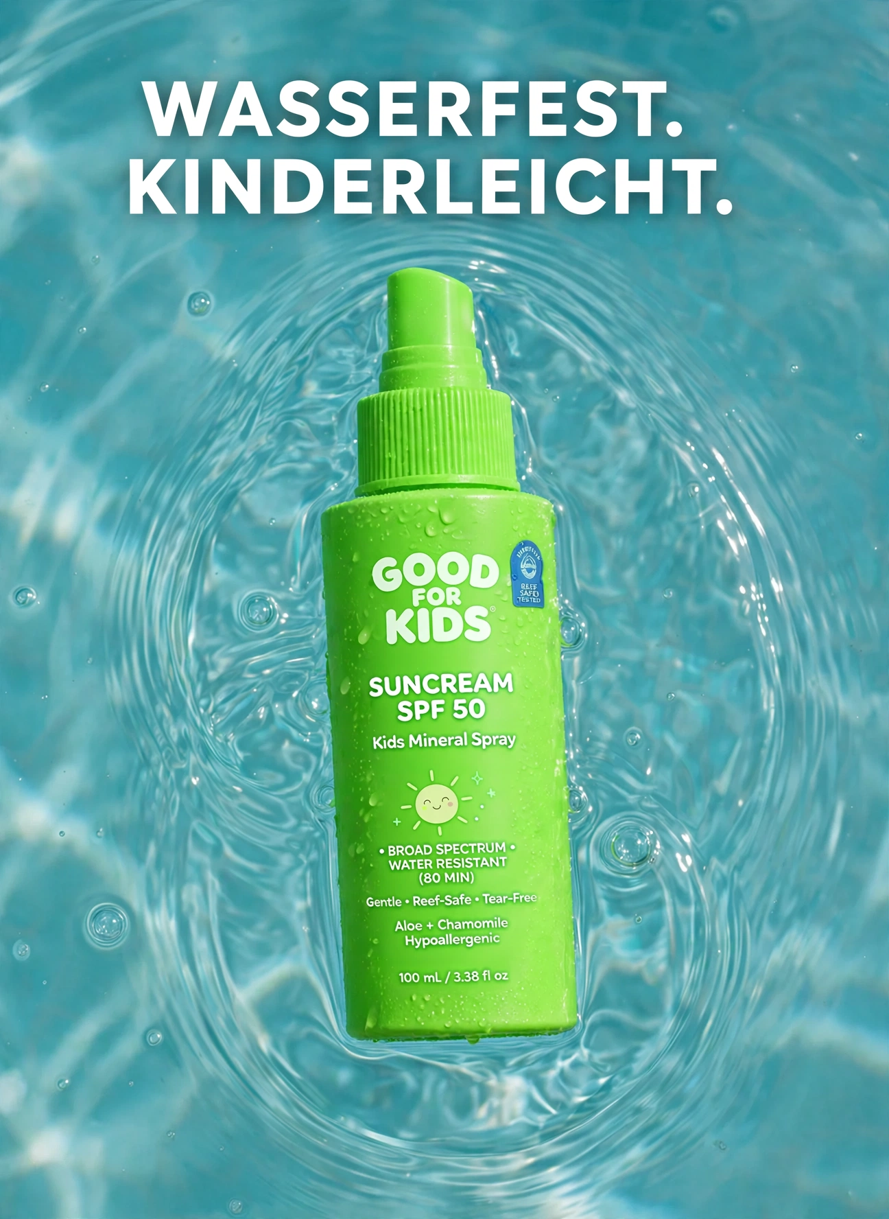 Beauty-Werbeanzeige für wasserfesten Kinder-Sonnenschutz – Ad Creative für Meta